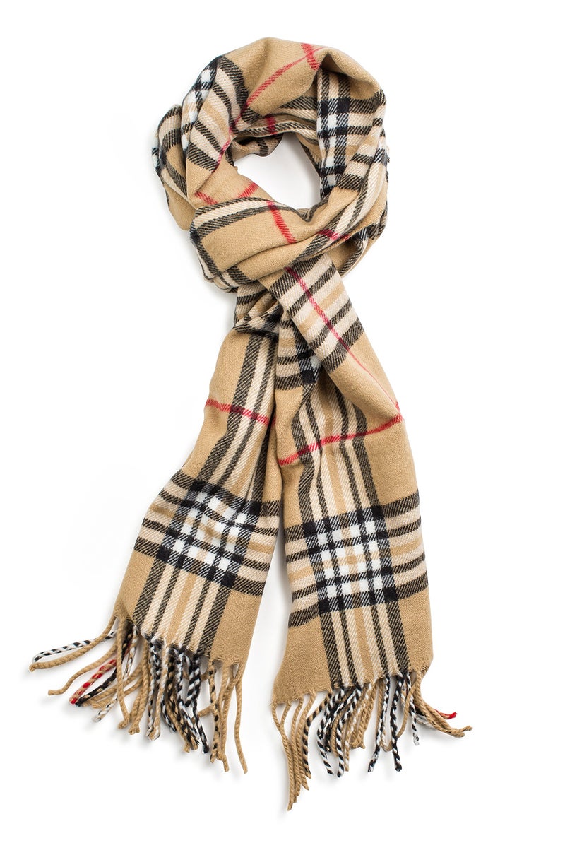 VERONZ Super Soft Luxurious Classic Cashmere Feel Winter Scarf (Camel Plaid) - Image 1